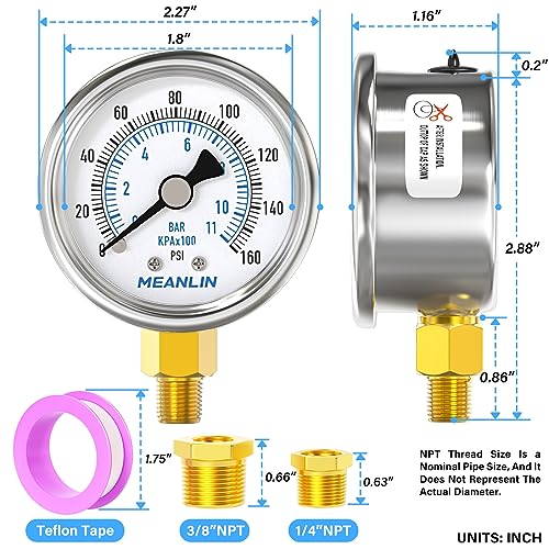 0~160Psi Dry Pressure Gauge Stainless Steel 1