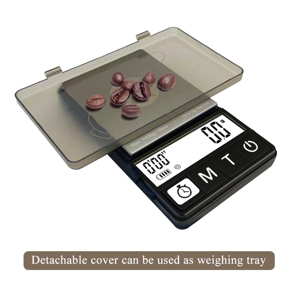(Latest Version) Espresso Scale with Timer 1000g x 0.1g, Espresso Coffee Scale for Drip Tray, 35 Ounces/0.01oz,Coffee Scale Espresso with Silicone Mat,Large Backlit Display,Batteries