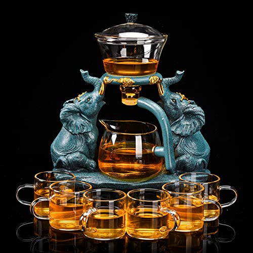 Lazy Kungfu Glass Tea Set Semi Automatic Drip Rotating with Infuser Glass Teapot Set
