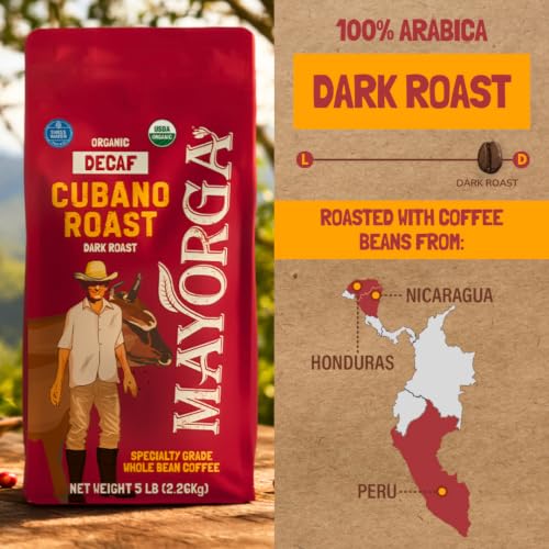 Decaf Dark Roast 5lb Bag Cafe Swiss Water Decaffeinated Cubano Roast 100% Arabica Whole Coffee Beans (80 Ounce)