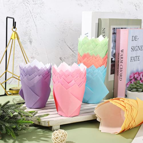 180Pcs Pastel Tulip Cupcake Liners Colorful Muffin Baking Cups Pink Blue Purple Yellow Orange Green Cupcake Wrappers for Spring Easter Holiday Party Supplies (180 Count)