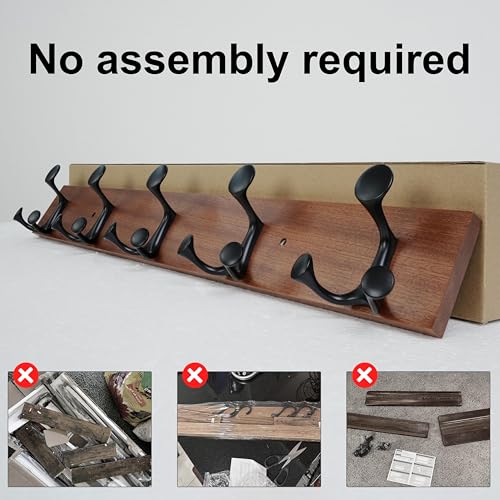 30 Inch Wood Coat Rack Wall Mount with 5 Triple Hooks