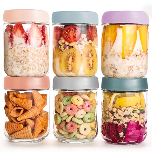 6 pack Overnight Oats Containers with Airtight Lids (16 Fl Oz)