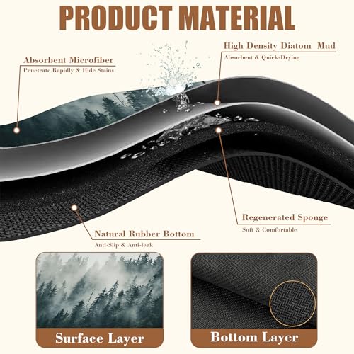 Foggy Forest Coffee Mat Absorbent Dish Drying Mat for Kitchen Counter Hide Stain Rubber Backed Coffee Bar Accessories Fit Under Espresso Machine Dish Drainer