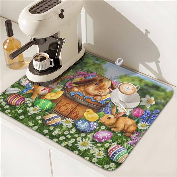 Easter Bunnies Eggs Dish Drying Mat for Kitchen Counter