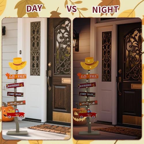 Lighted Wood Hello Fall Porch Sign