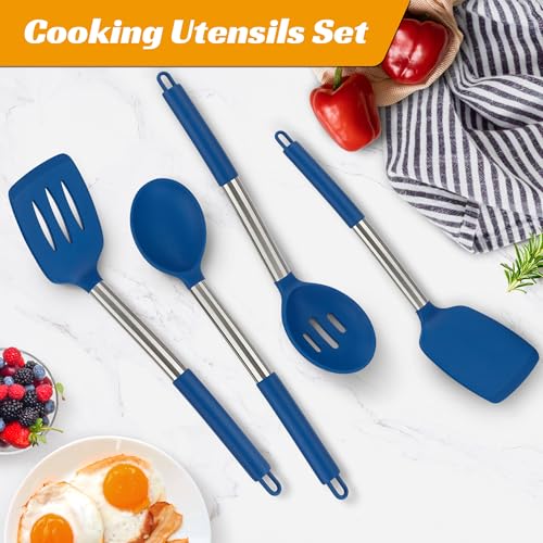 Kitchen Utensils Silicone Cooking Utensils Set for Nonstick Cookware Silicone Cooking Kitchen Utensils Set Perfect for Baking and Mixing Spatula Set BPA Free Dishwasher Safe Blue 4 Pack (4 Count)