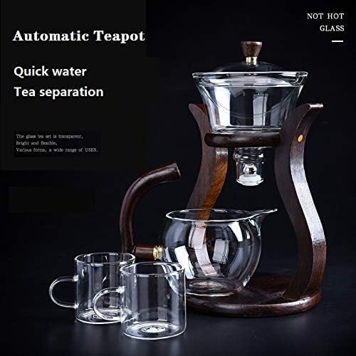 RORA Lazy Kungfu Glass Tea Set Semi Automatic Drip Rotating with Infuser Glass Teapot Set (6 cups)