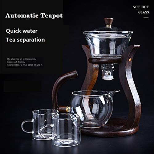 Lazy Kungfu Glass Tea Set Semi Automatic Drip Rotating with Infuser Glass Teapot Set