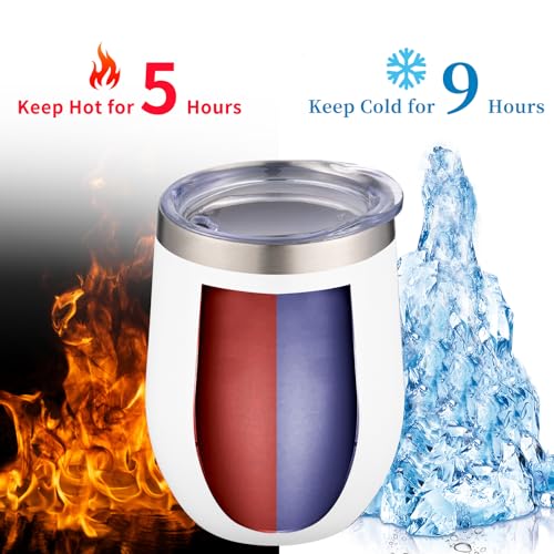 12oz 4 Pack Wine Tumbler Glasses with Lid Stemless Double Wall Vacuum Stainless Steel Travel Tumbler Keeping Cold & Hot for Wine