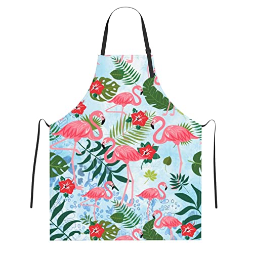 Pink Flamingo Waterproof Work Aprons With 2 Pockets Gift For Mens Womens