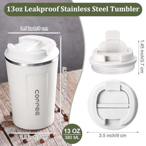 4 Pcs 13 oz Travel Coffee Mug Insulated Reusable Coffee Cups with Leakproof Lid Stainless Steel Portable Tumbler for Keep Hot or Ice Milk Tea (4 Count)