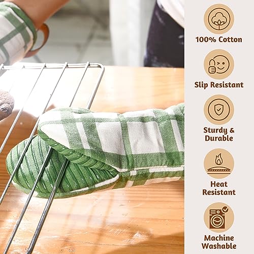 Oven Mitts Green Checkered (2 Count)