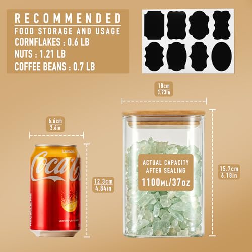 37oz/1.2Qt/1100ml Square Glass Storage Containers with Lids 6-Pack (6 Count)