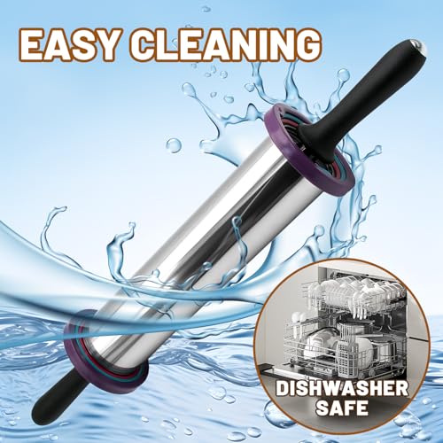 Adjustable Stainless Steel Rolling Pin with Thickness Rings 19 Inch
