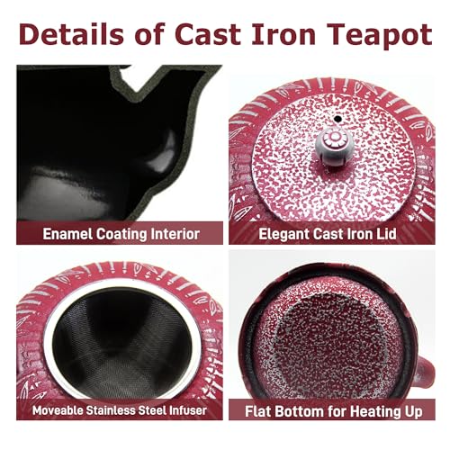 SECHUDO 40.6oz Red Tea Pot