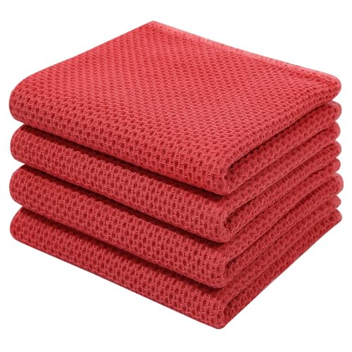 100% Cotton Waffle Weave Kitchen Dish Towels 4 (4 Count)