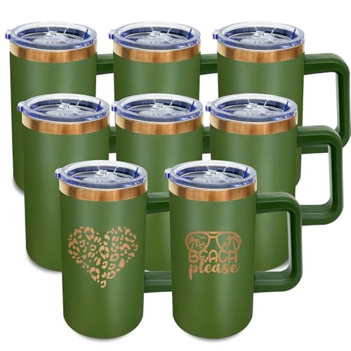 22oz Insulated Coffee Mug Bulk with Handle and Lid Army Green (8 Count)