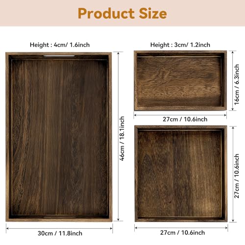 3 Piece Wooden Serving Tray Set for Ottoman (3 Count)