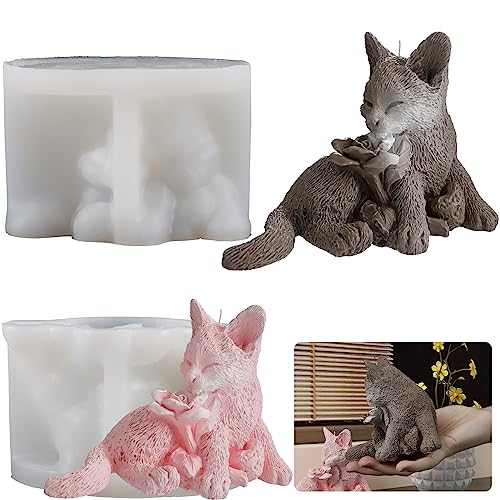 Rose Cat Candle Animal Resin Casting Soap Making Molds Silicone for Home Decorate 3D Clay Mold