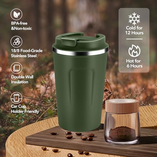 12 oz Double Wall Insulated Vacuum Travel Coffee Mugs with Flip Lid Bulk 2 Pack (2 Count)