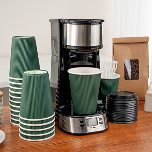 Ripple Wall Coffee Cups 25 Count 12 Ounce Insulated Forest Green Paper Cups