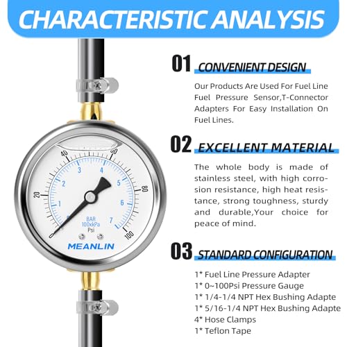 9Pcs Kit 0 100Psi Stainless Steel Liquid Filled Pressure Gauge 1