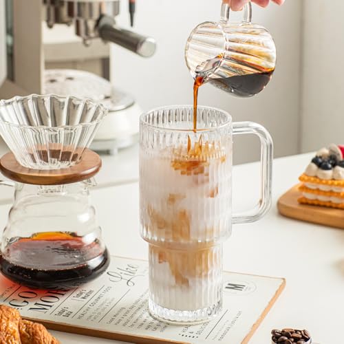 24 oz Raindrop Glass Tumbler with Handle and Lid