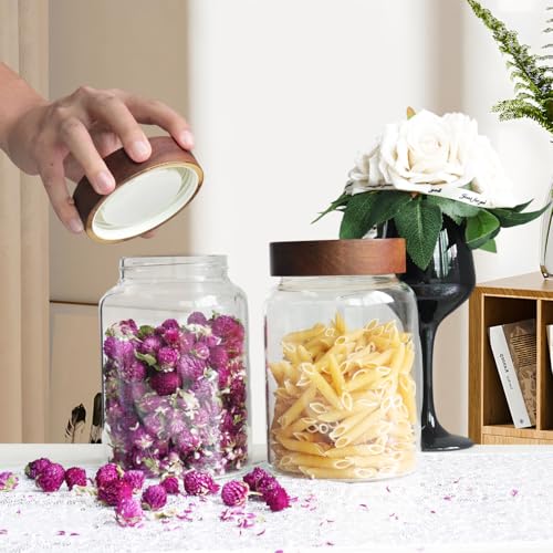 Airtight Glass Jars with Wooden Lid Round Spice Jar Clear Glass Food Storage Jar Canister with Screw Lid for Coffee Ground Bean Candy Pantry Sugar Tea Cookies Bath Salts