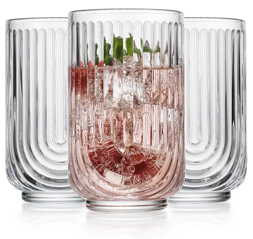 Drinking Glasses Set of 8. 17oz Vintage Drinking Cups. Ripple Cocktail Glasses (8 Count)