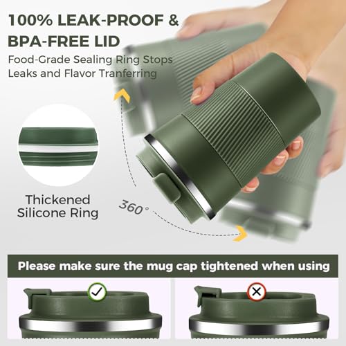 13 oz Stainless Steel Insulated Travel Coffee Mug with Fip Lid Bulk 8 Pack (8 Count)