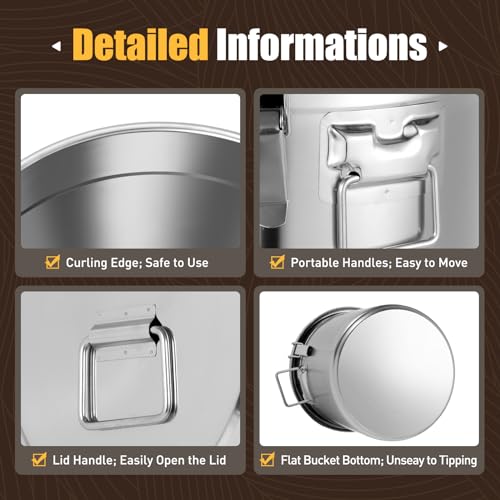 304 Stainless Steel Container 33L Airtight Food Storage Container with Lids & Locking Clips Stainless Steel Bucket for Kitchen