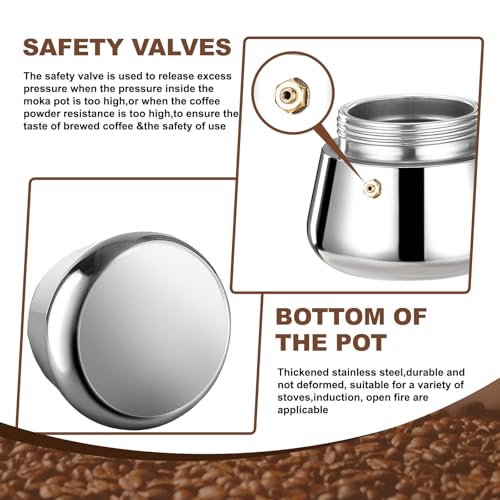 2 Cup Stovetop Espresso Maker Stainless Steel Moka Pot Stove Top Percolator Italian Coffee Makers Capable Mocha Greca Machine Cafe Classic Induction Cookers for Home and Camping 100ml 3.3oz