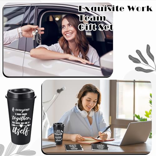 12 Set 48 Pcs Team Appreciation Gift Set Inspirational Employee Appreciation Gift Bulk 16 oz Coffee Cups with Team Notebook Pen Keychains for Staff Teacher (12 Count)