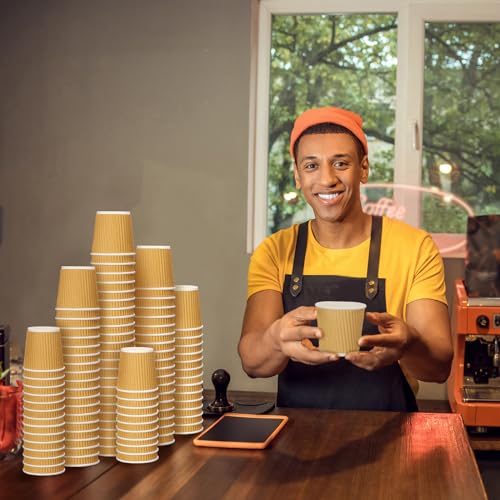 350 Pieces 4 oz Ripple Wall Insulated Coffee Cups Bulk Disposable Espresso Paper Corrugated Travel Coffee Cups for Hot Cold Drink Cappuccino Beverage Tea Party