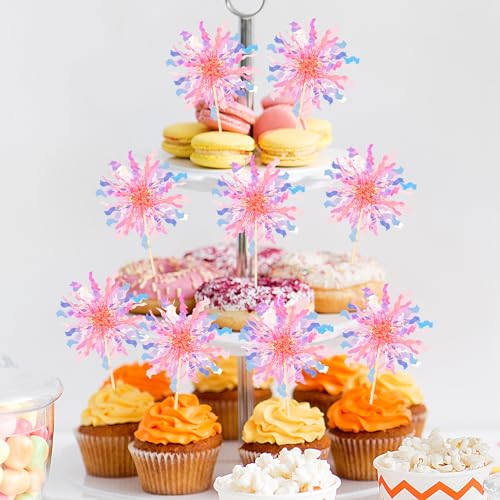 30 PCS Foil Firework Cupcake Toppers Sparkle Tinsel Cupcake Picks Happy Birthday Cake Toppers Drink Stirrers Cocktail Food Fruit Toothpicks for Baby Shower Wedding Party Decorations Supplies Orange (30 Count)