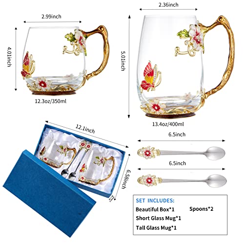 Tea Cup Glass Coffee Mugs (2 Count)
