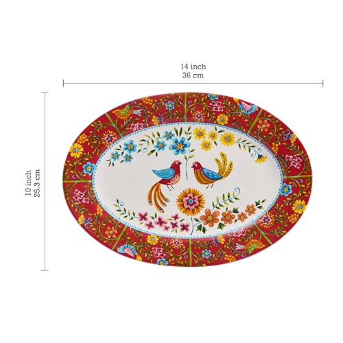 Red Spring Bird 16 plus 14 inch Oval Platters Set (2 Count)