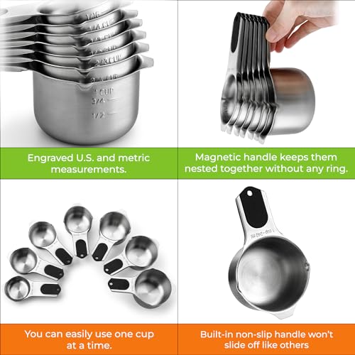 Magnetic Stainless Steel Measuring Cups Set of 7 Patented Black (7 Count)