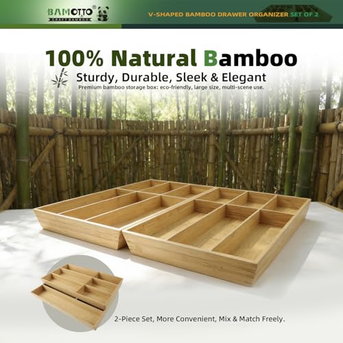 13 Slot V Shaped Bamboo Drawer Organizer Set of 2 (88 Ounce)