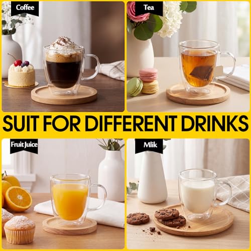 Espresso Cups Double Walled Espresso Shot Glass with Handle Cups Insulated Clear Small Shot Glasses for Cappuccino Latte Hot Beverage (12 Count)