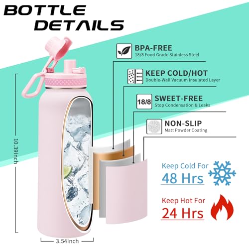 40 oz Insulated Water Bottles with Straw & Auto Chug Lid (9 Count)