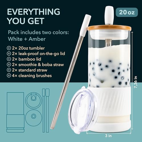 Glass Cups With Lids and Straws (2 Count)