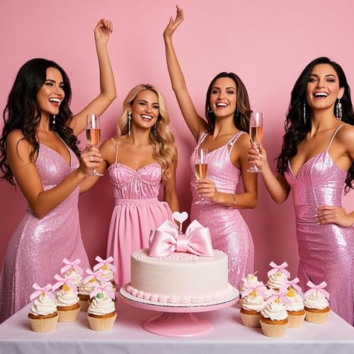 48Pcs Pink Bow Cupcake Toppers (48 Count)