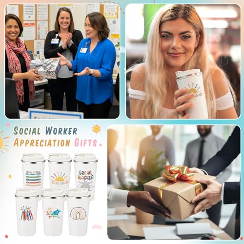 6 Pcs Graduation Gift for Bsw Msw Dsw Social Worker Appreciation Gifts for Women Men Coworker Office Stainless Steel Insulated Tumblers Coffee Travel Mug Cup with Lid (6 Count)