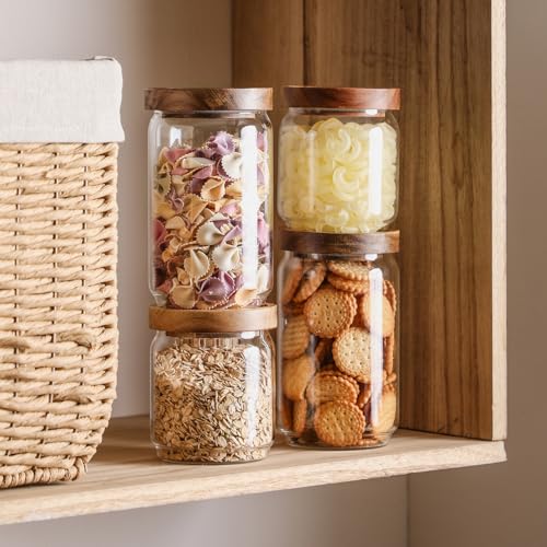 Glass Storage Jars with Wood Lids 25 Oz (3 Count)