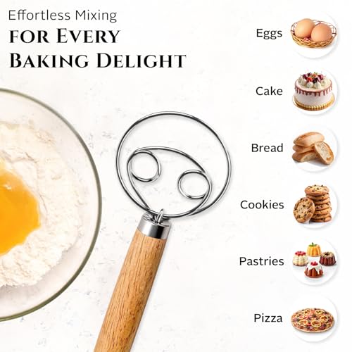 Versatile 13 Inch Danish Dough Whisk for Sourdough