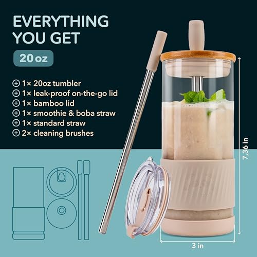 Glass Cups With Lids and Straws