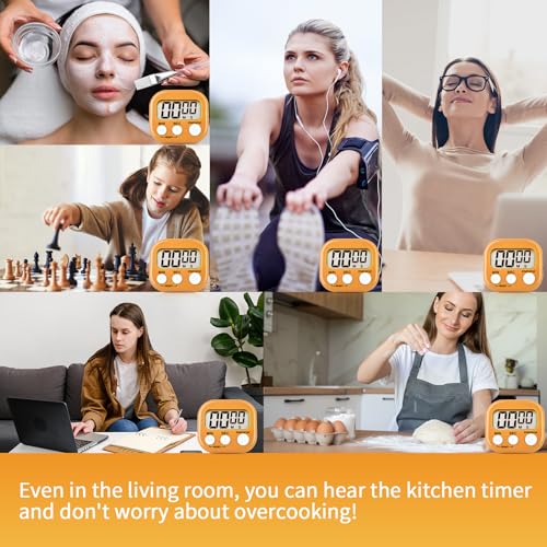 4 Pack Orange Digital Kitchen Timer Magnetic Digital Timer with Big Display Loud Ring Cooking Timers for Cooking (4 Count)