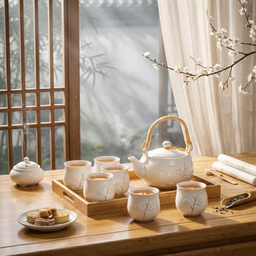 Japanese Asian Tea Set for Adults with 1 Teapot 6 Cups 1 Tray